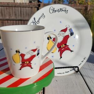 Merry Brite Merry Christmas Santa Cup and Plate ~ Cookies for Santa Set! VGUC